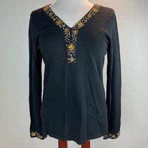 ✨NWT INC Black Long Sleeve Silk Blend Top Size L